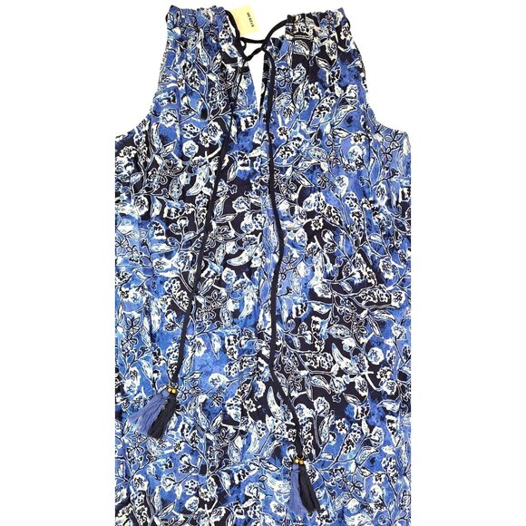 Lucky Brand Blue Floral Halter Maxi Dress Adjustable Tasseled Ties Size Large - Picture 4 of 10
